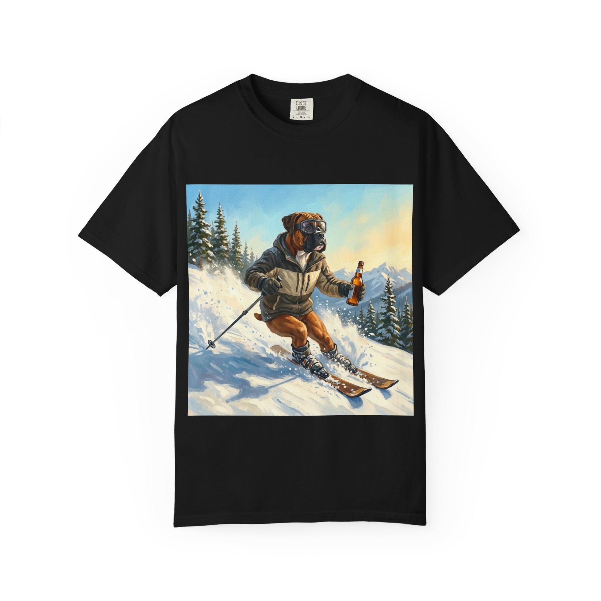 Boxer Skiing Tee | Funny Winter Dog Graphic Shirt