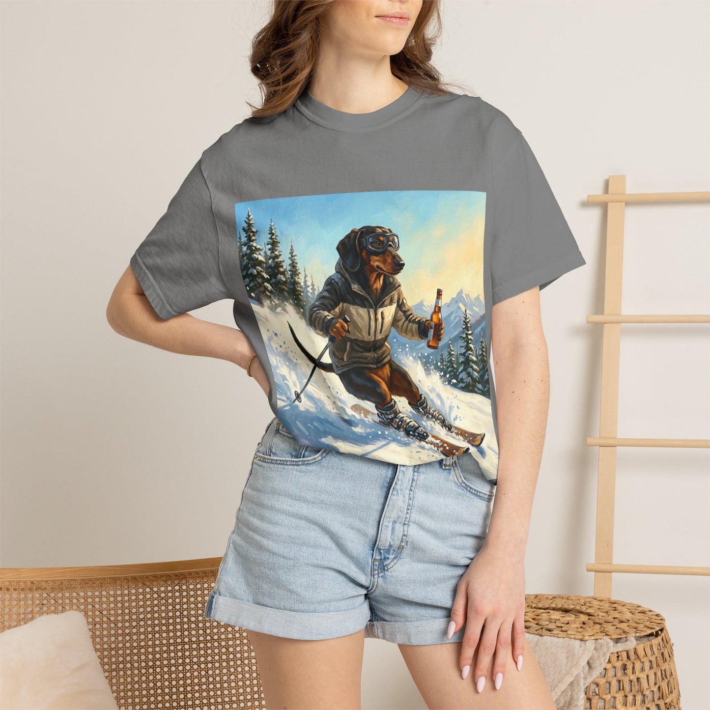 Dachshund Skiing Tee | Funny Winter Dog Graphic Shirt