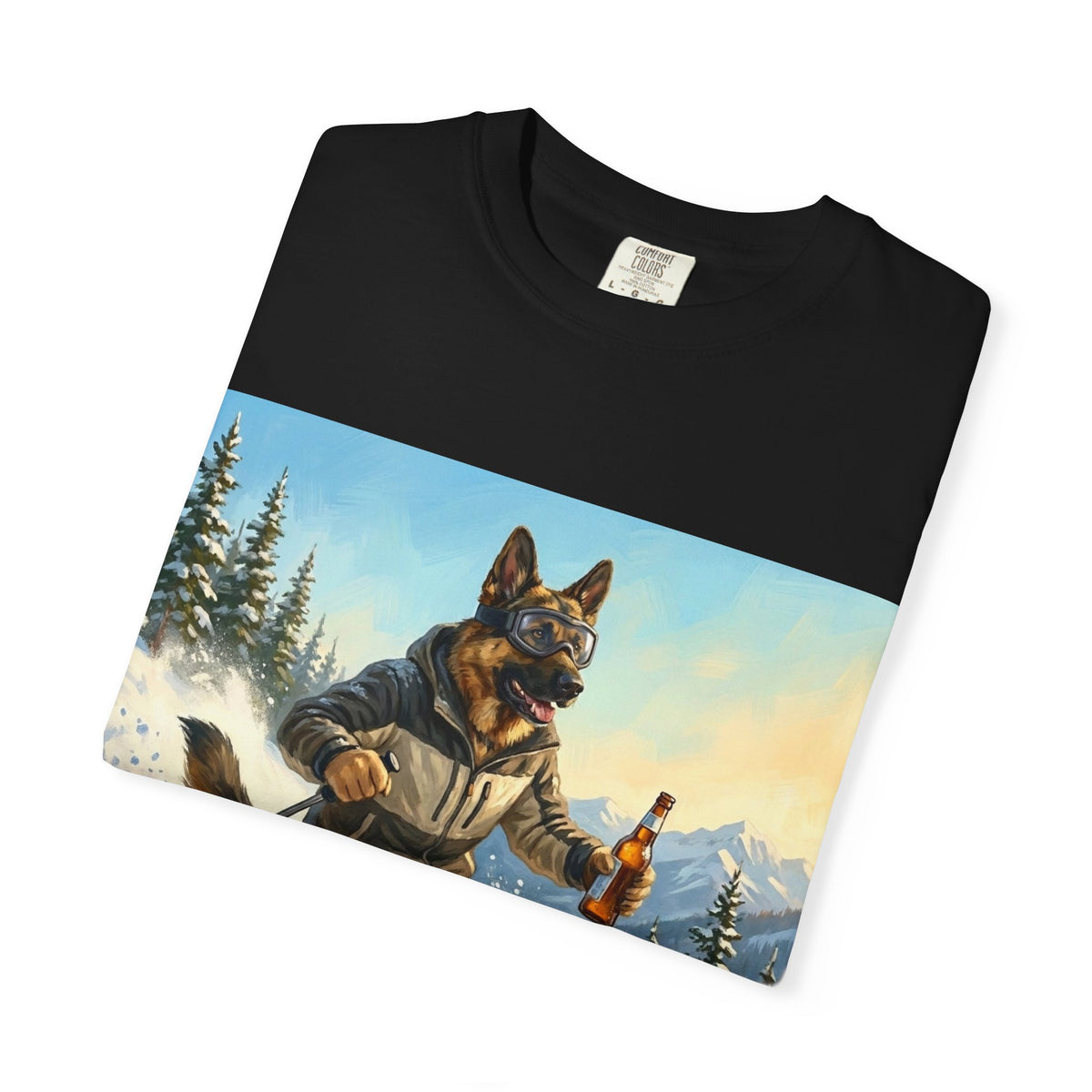 German Shepherd Skiing Tee | Funny Winter Dog Graphic Shirt