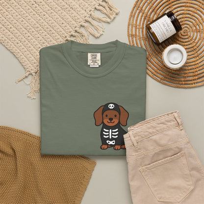Dachshund Skeleton Halloween Pocket Tee | Cute Spooky Dog Shirt