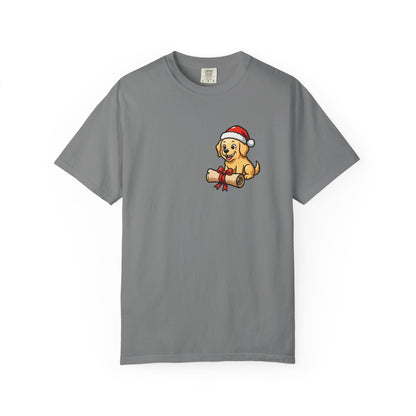 Naughty List Champion Golden Retriever Pocket Tee | Funny Christmas Dog Shirt