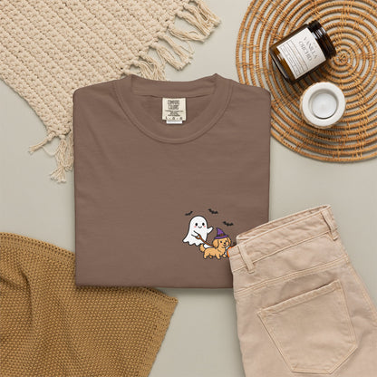 Golden Retriever Ghost Walking Dog Pocket Tee Cute Halloween Dog Shirt