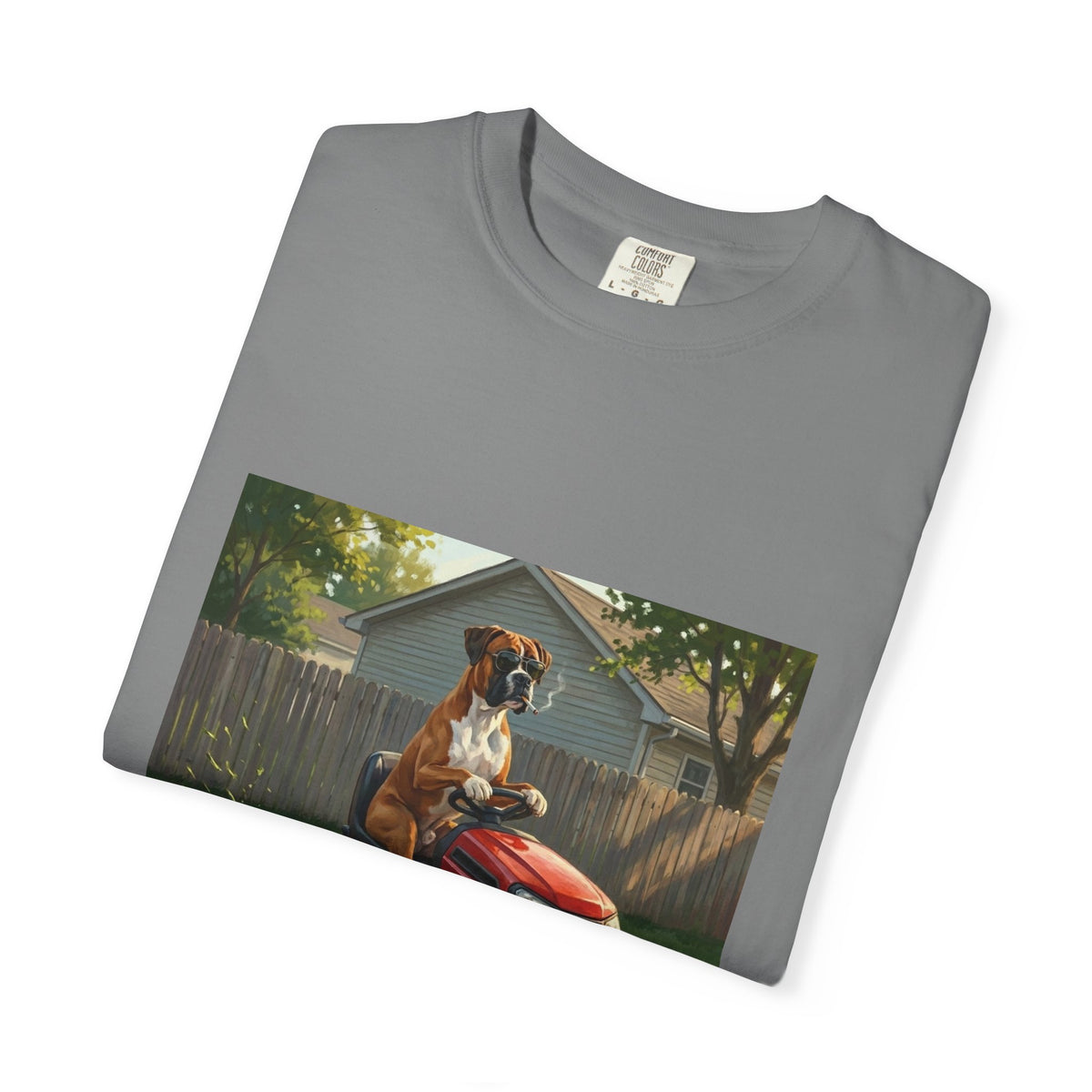 Boxer Lawn Mower Tee | Funny Spring Dog Graphic Shirt