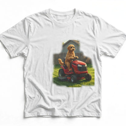 Goldendoodle Lawn Mower Tee | Funny Spring Dog Graphic Shirt