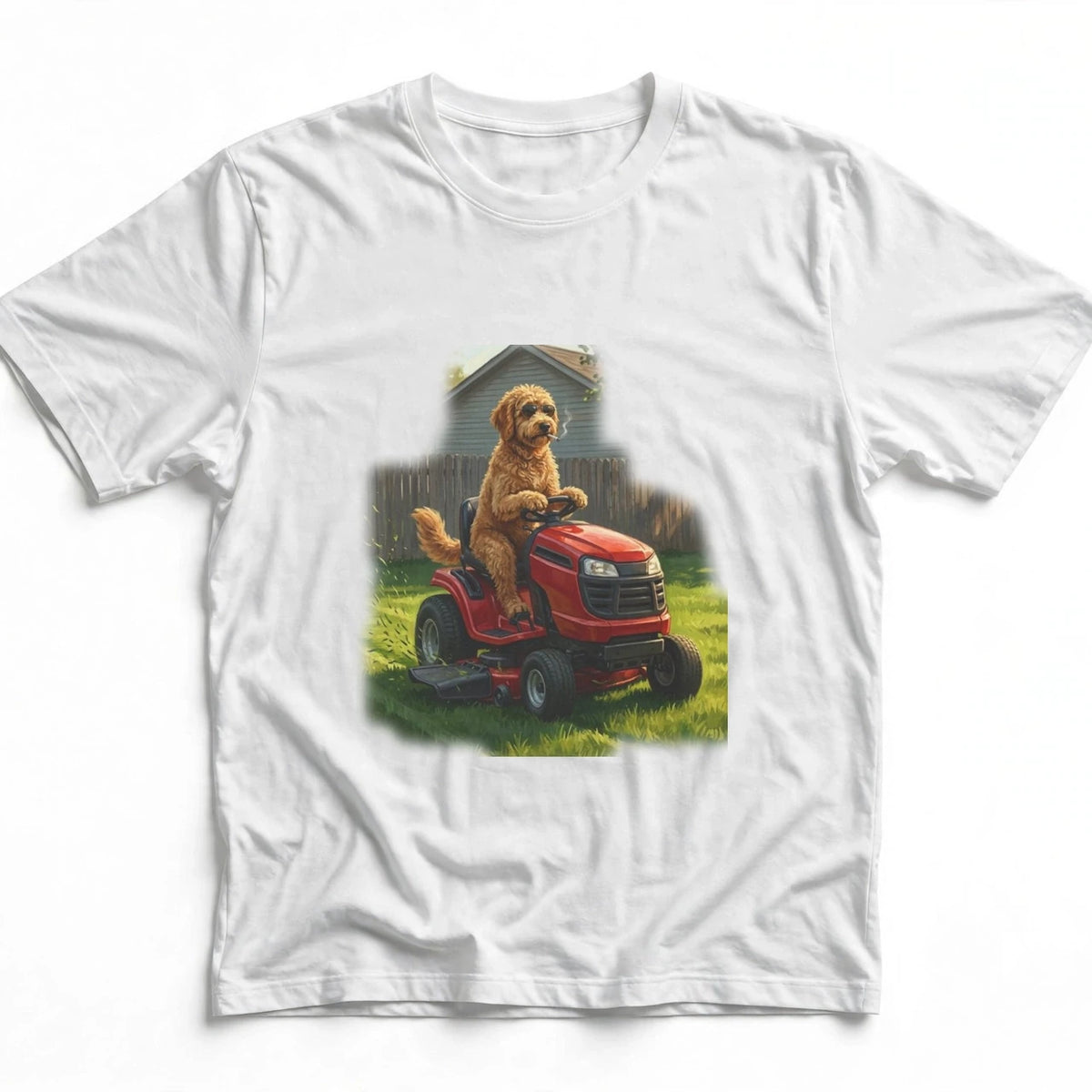 Goldendoodle Lawn Mower Tee | Funny Spring Dog Graphic Shirt