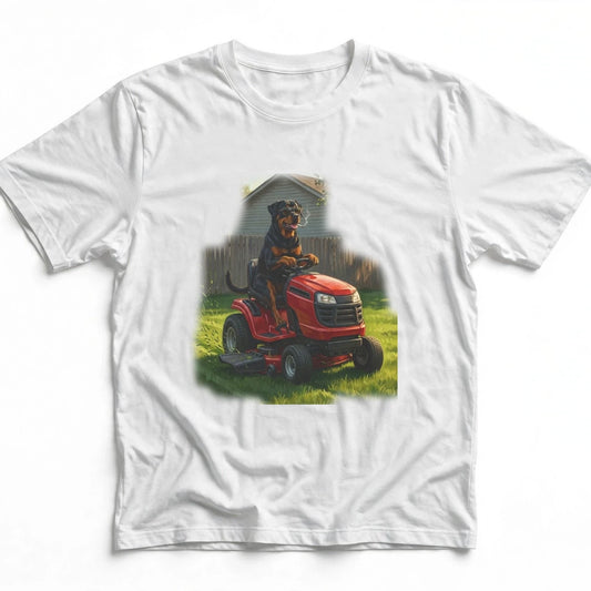 Rottweiler Lawn Mower Tee | Funny Spring Dog Graphic Shirt