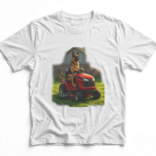German Shepherd Lawn Mower Tee | Funny Spring Dog Graphic Shirt