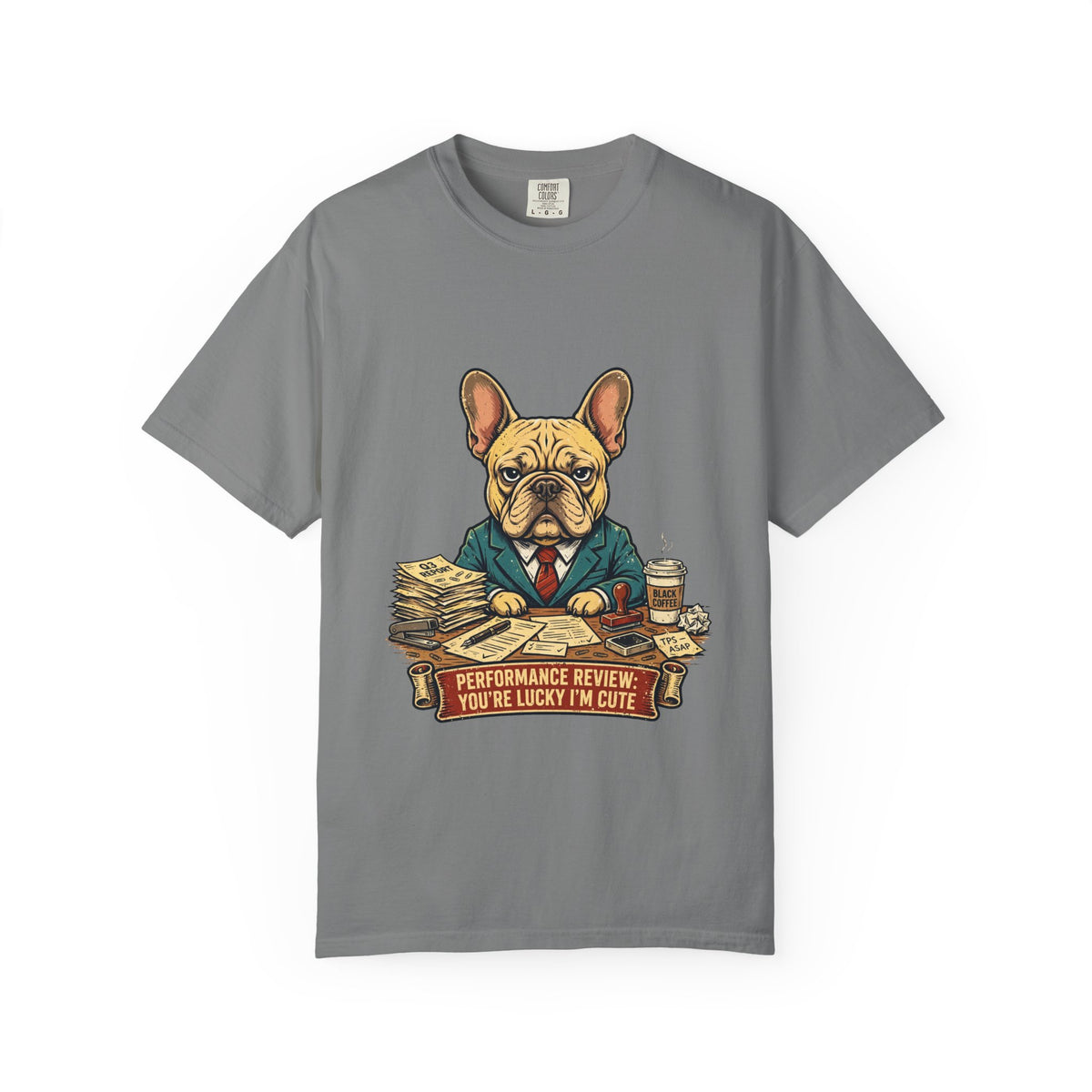 French Bulldog Performance Review Tee | Funny Office Dog Graphic Shirt