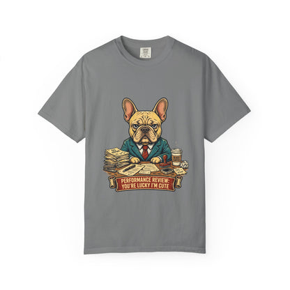 French Bulldog Performance Review Tee | Funny Office Dog Graphic Shirt