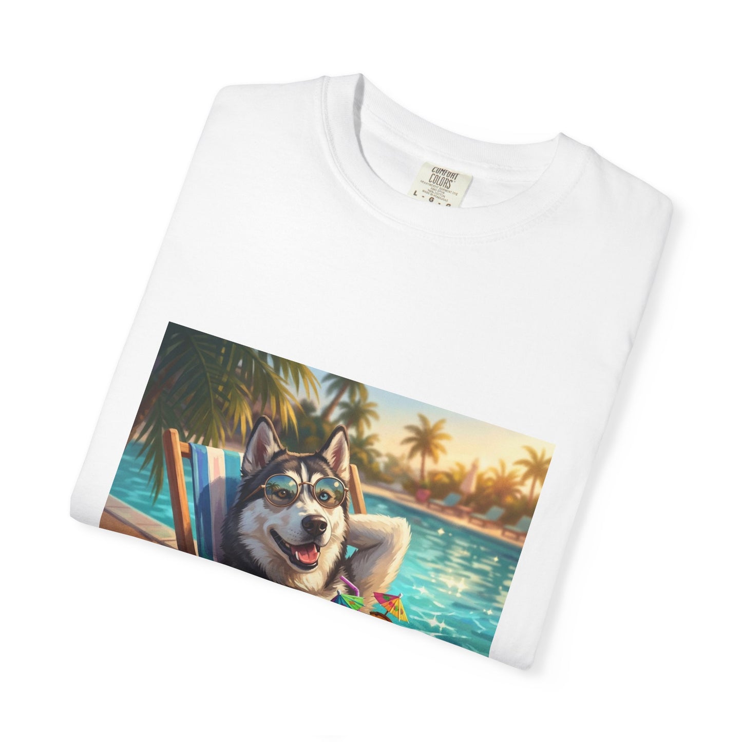 Siberian Husky Poolside Tee | Funny Summer Dog Graphic Shirt
