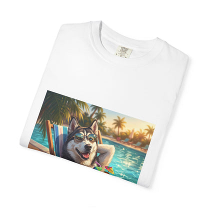 Siberian Husky Poolside Tee | Funny Summer Dog Graphic Shirt