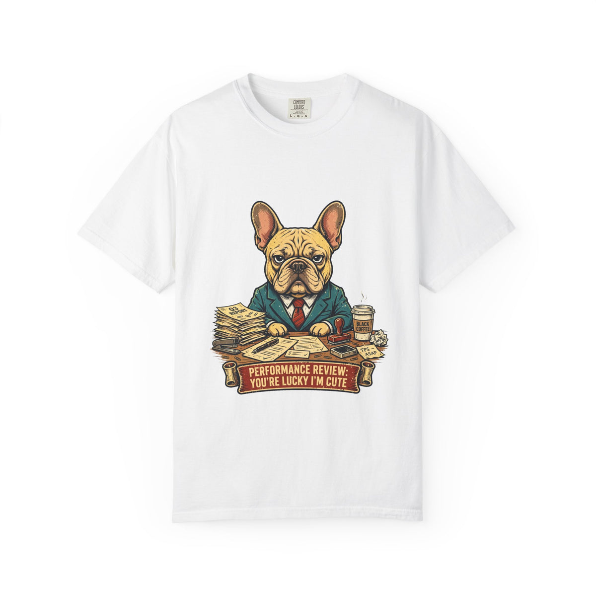 French Bulldog Performance Review Tee | Funny Office Dog Graphic Shirt
