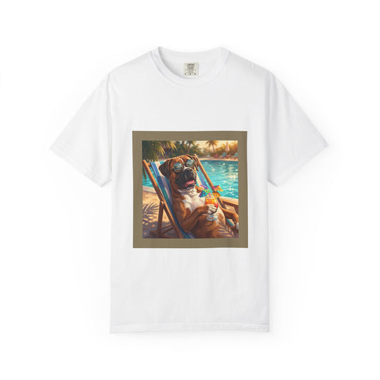 Boxer Poolside Tee – funny summer dog graphic t-shirt