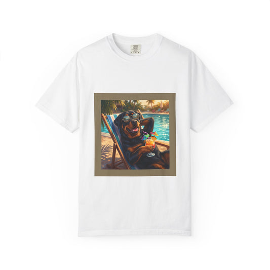 Rottweiler Poolside Tee – funny summer dog graphic t-shirt