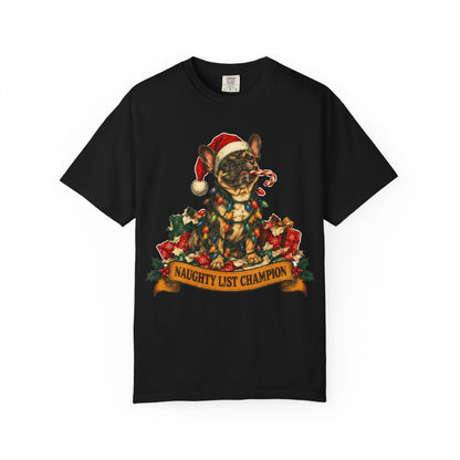 Naughty List Champion French Bulldog Christmas Tee