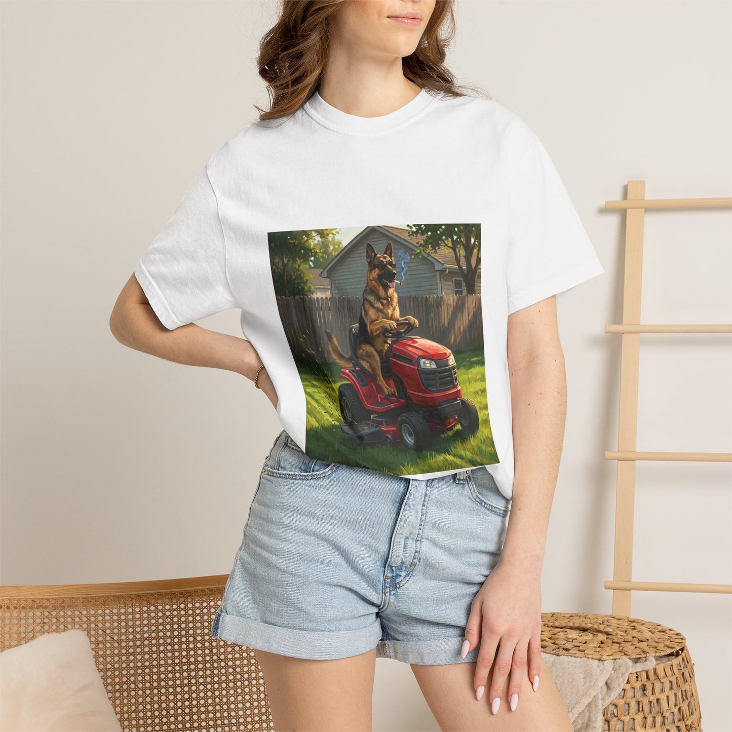 German Shepherd Lawn Mower Tee | Funny Spring Dog Graphic Shirt