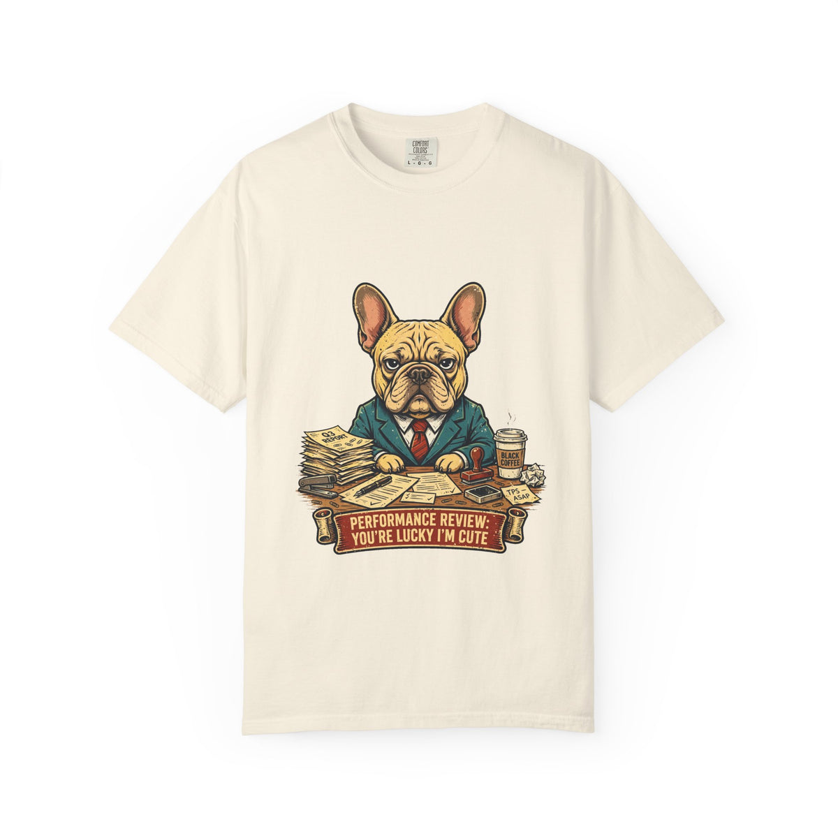French Bulldog Performance Review Tee | Funny Office Dog Graphic Shirt