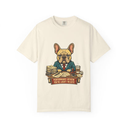French Bulldog Performance Review Tee | Funny Office Dog Graphic Shirt
