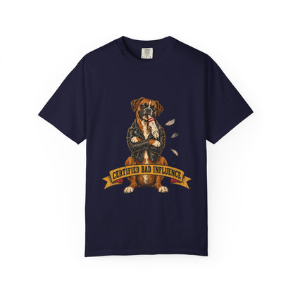 Certified Bad Influence Dog T-Shirt — Funny Boxer Puppy Graphic Tee