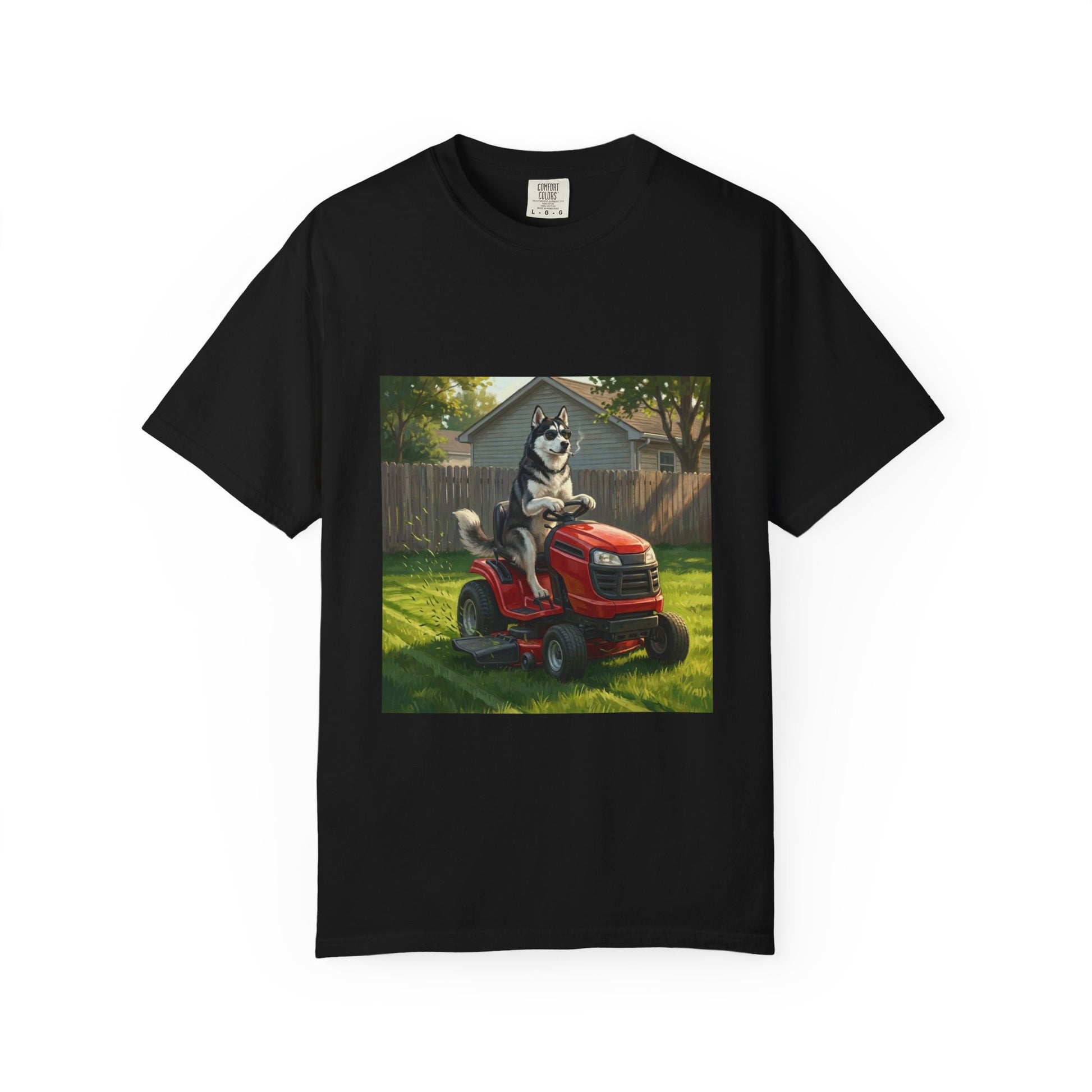 Siberian Husky Lawn Mower Tee | Funny Spring Dog Graphic Shirt
