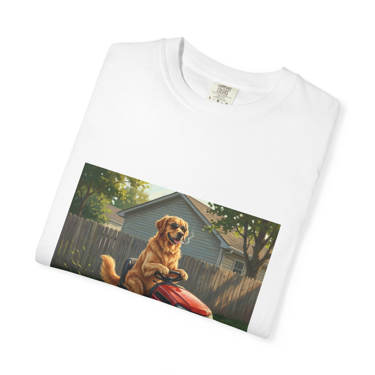 Golden Lawn Mower Tee | Funny Spring Dog Graphic Shirt