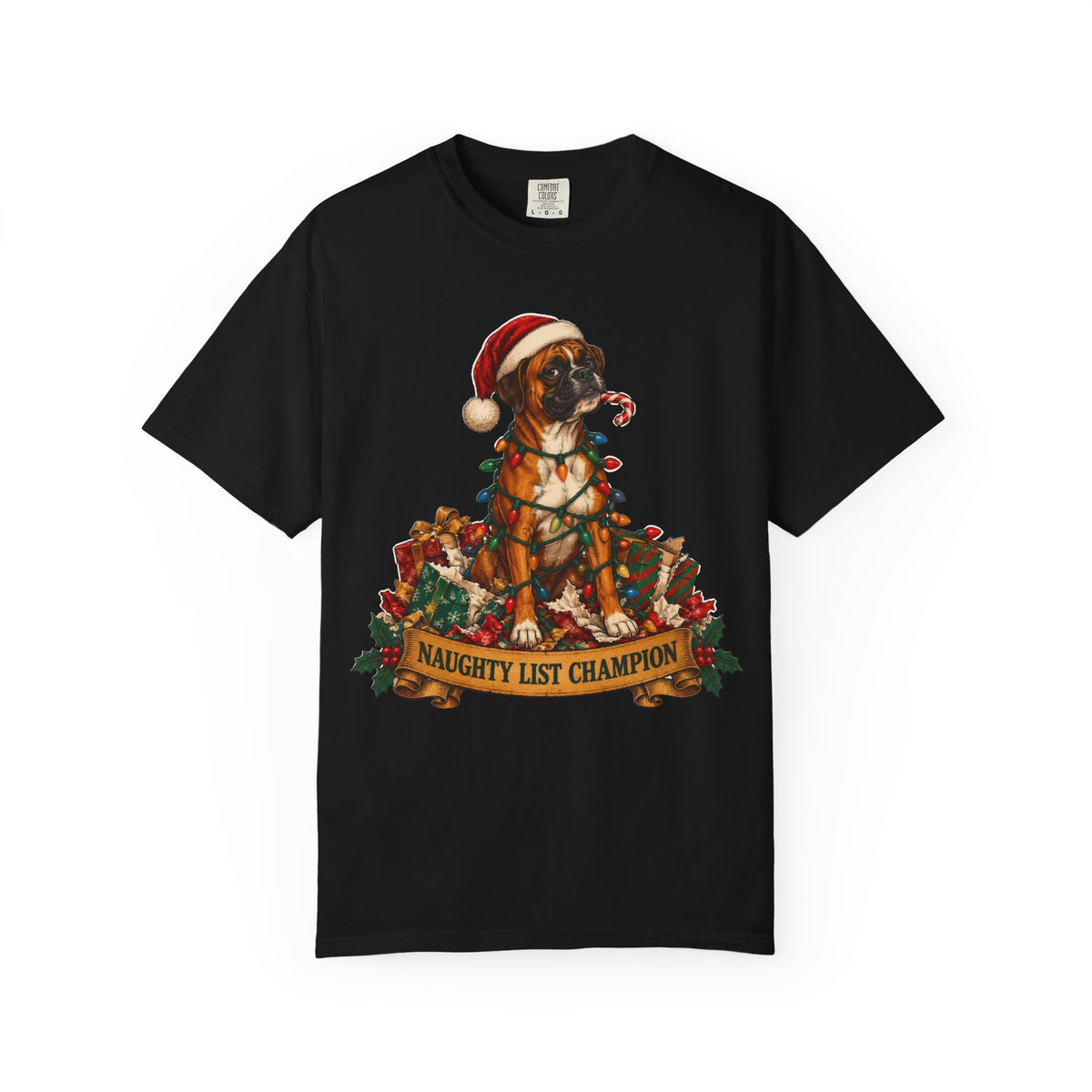 Naughty List Champion Boxer Christmas Tee