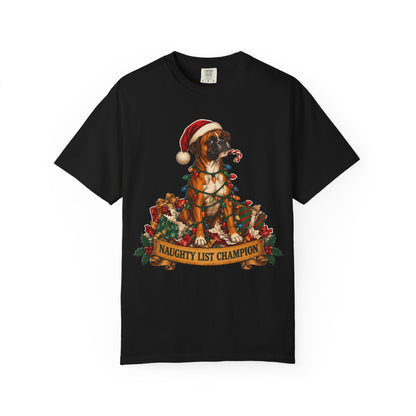 Naughty List Champion Boxer Christmas Tee