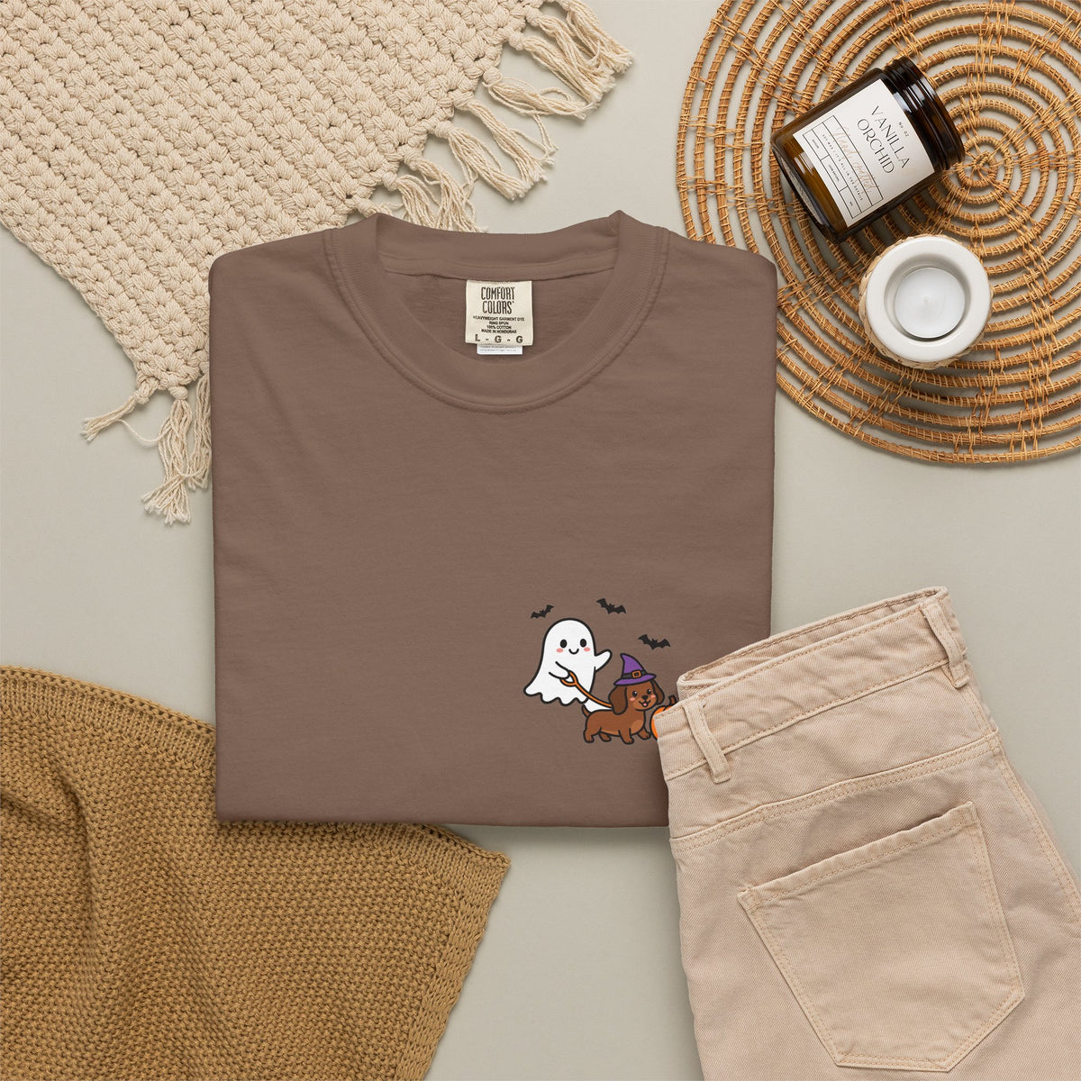 Ghost Walking Dog Pocket Tee | Cute Halloween Dog Shirt