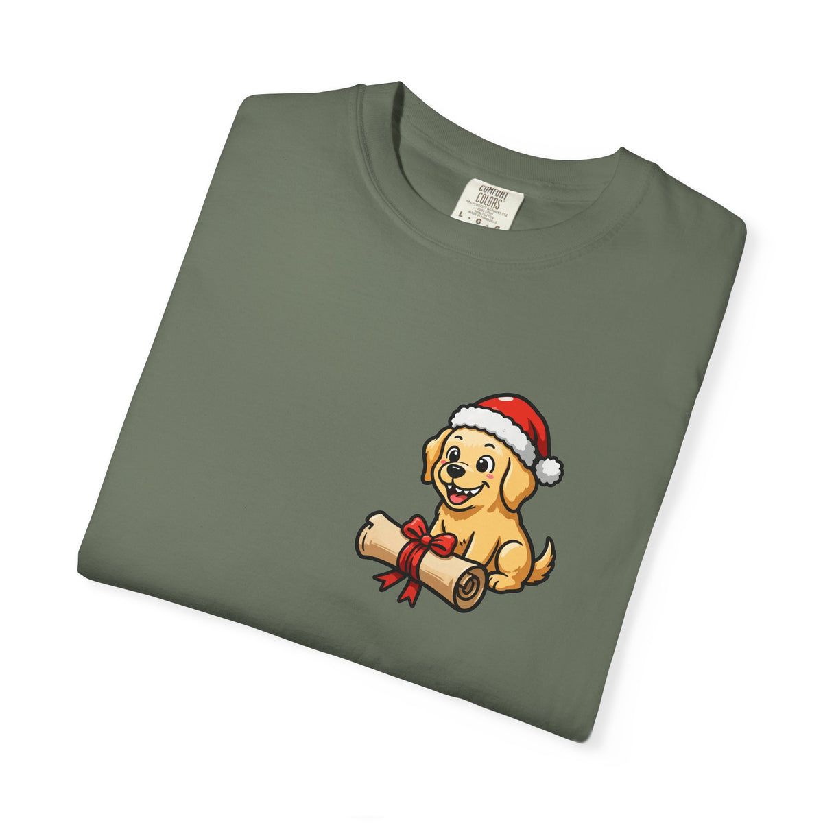 Naughty List Champion Golden Retriever Pocket Tee | Funny Christmas Dog Shirt