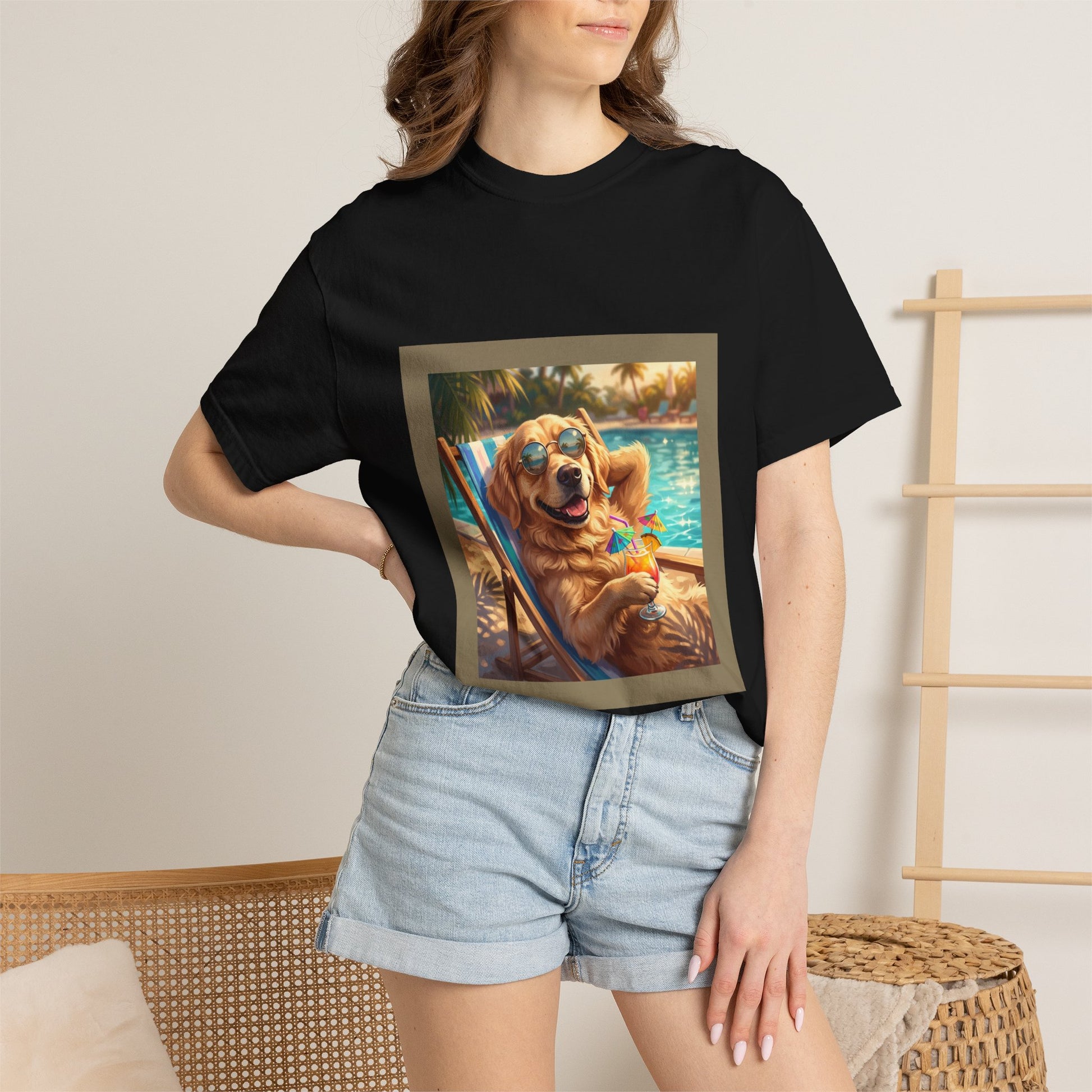 Golden Poolside Tee | Funny Summer Dog Graphic Shirt