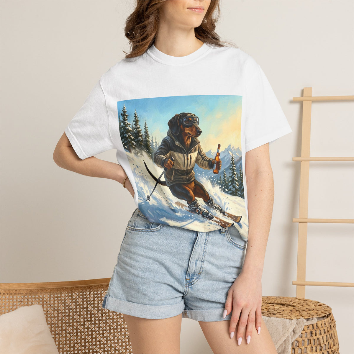 Dachshund Skiing Tee | Funny Winter Dog Graphic Shirt
