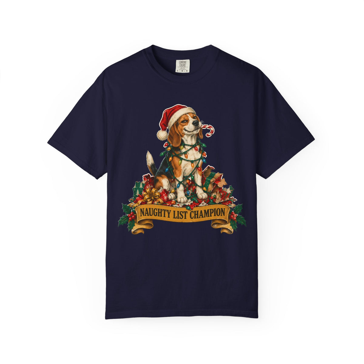 Naughty List Champion Beagle Christmas Tee