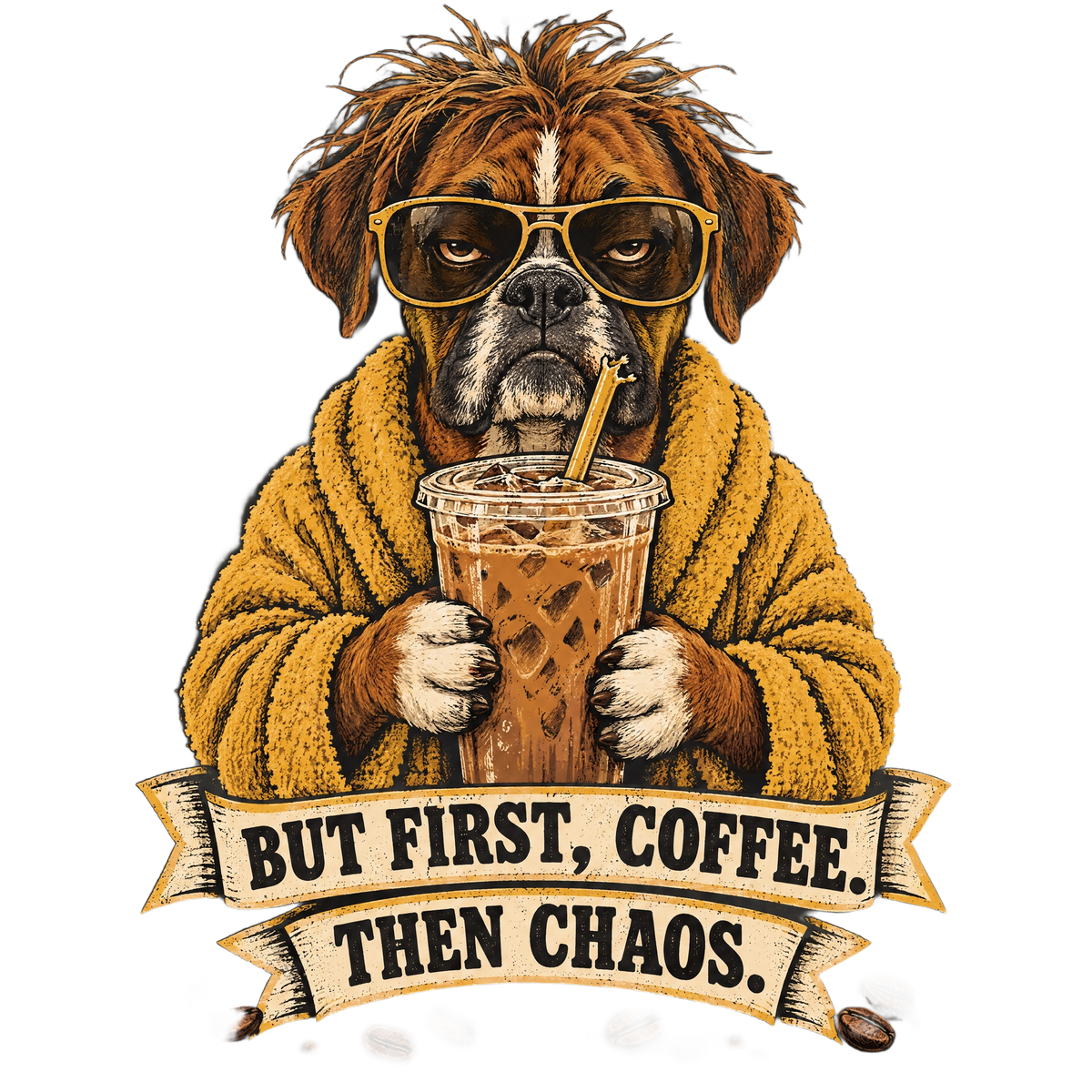 Iced Coffee Addict Boxer Coffee Tee transparent art