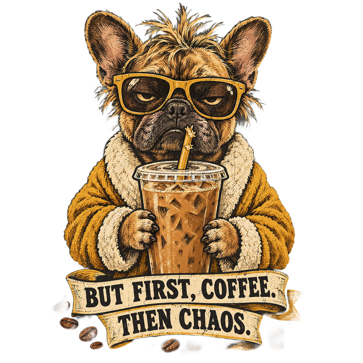 Iced Coffee Addict French Bulldog Coffee Tee transparent art