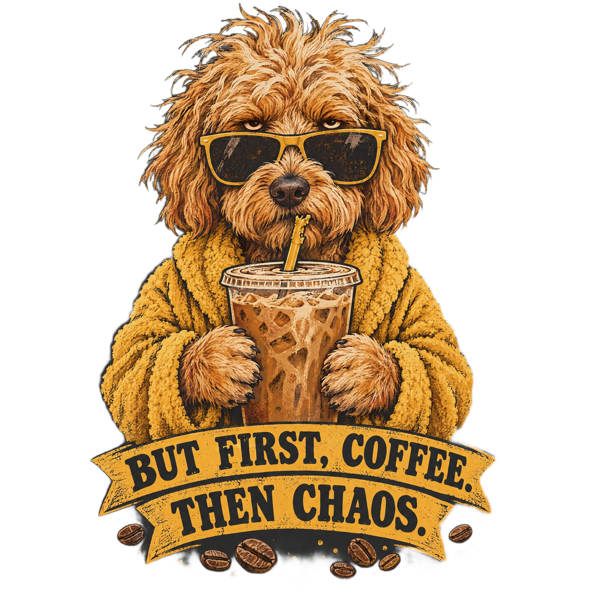 Iced Coffee Addict Goldendoodle Coffee Tee transparent art