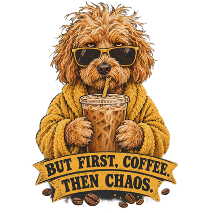 Iced Coffee Addict Goldendoodle Coffee Tee transparent art