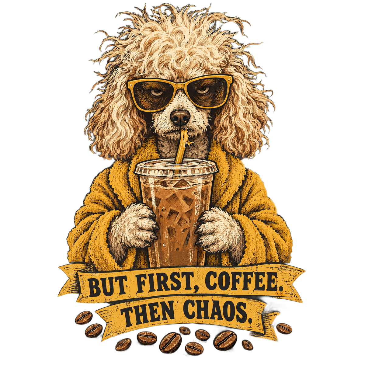 Iced Coffee Addict Poodle Coffee Tee transparent art