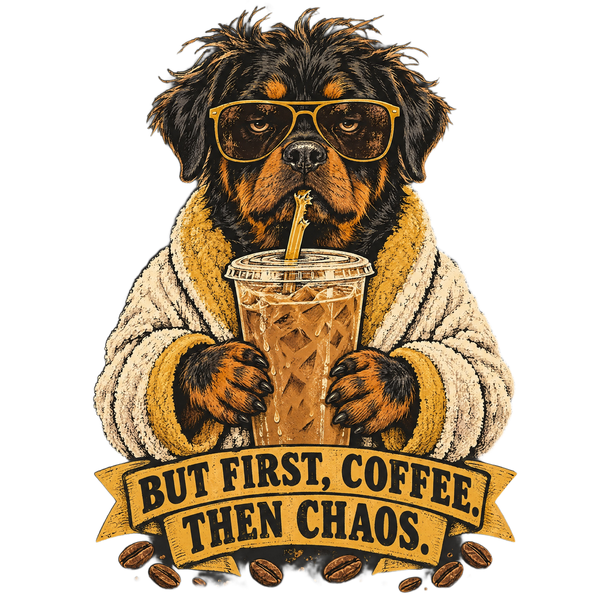 Iced Coffee Addict Rottweiler Coffee Tee transparent art