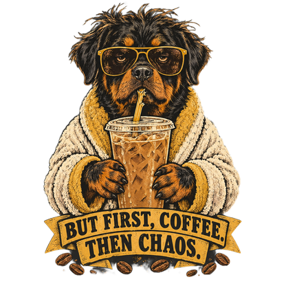 Iced Coffee Addict Rottweiler Coffee Tee transparent art