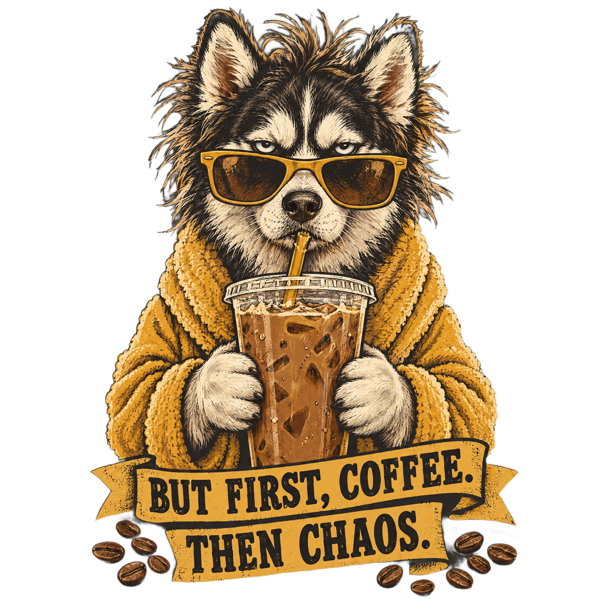 Iced Coffee Addict Siberian Husky Coffee Tee transparent art