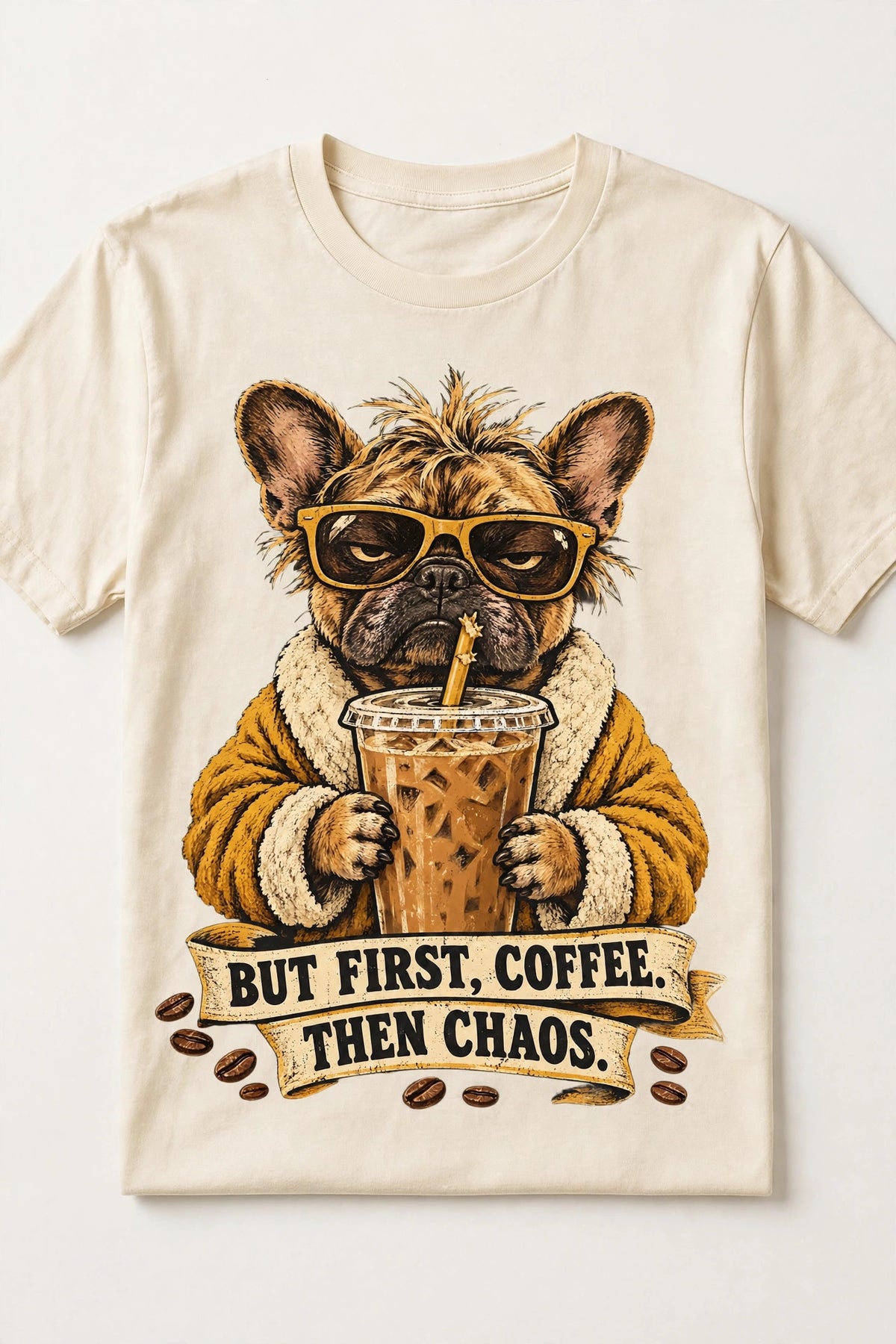 Iced Coffee Addict French Bulldog Coffee Tee