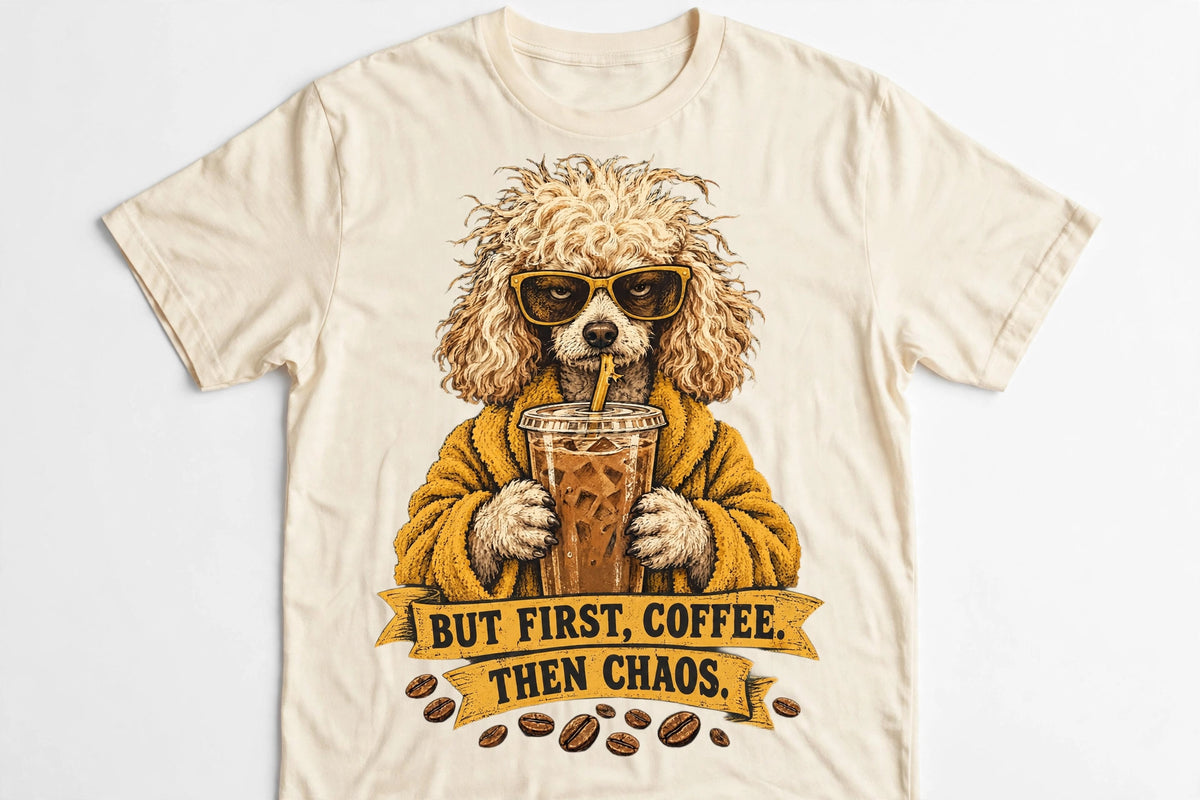 Iced Coffee Addict Poodle Coffee Tee