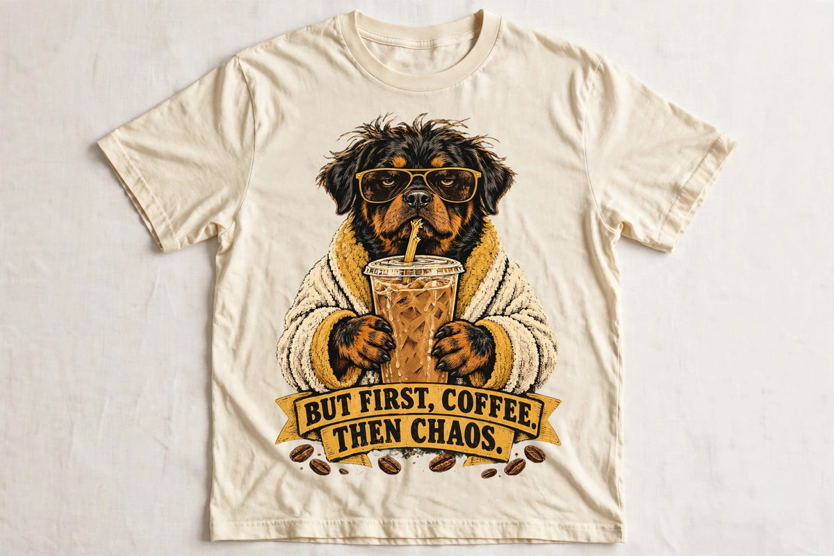 Iced Coffee Addict Rottweiler Coffee Tee
