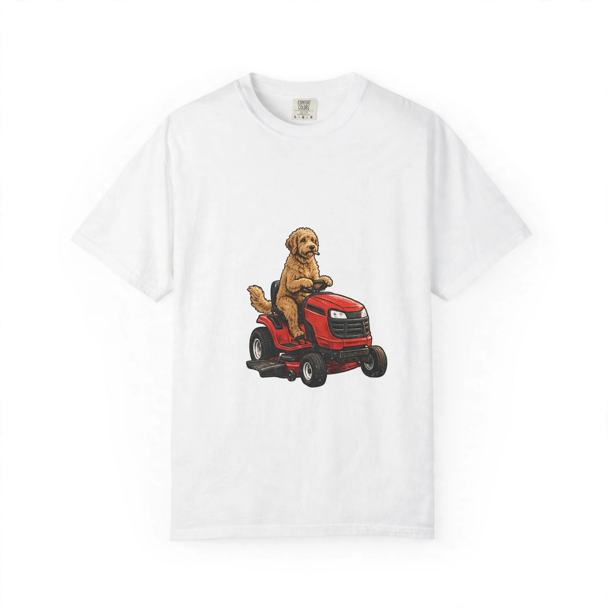 Goldendoodle Lawn Mower Tee | Funny Spring Dog Graphic Shirt