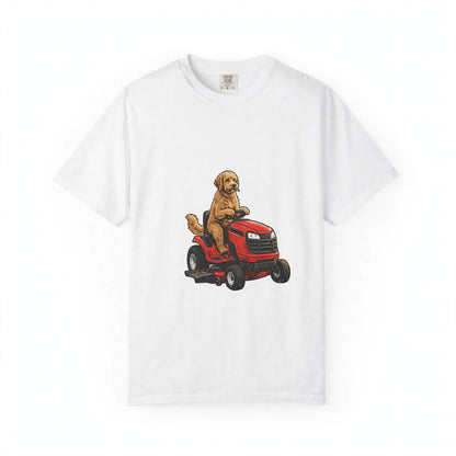 Goldendoodle Lawn Mower Tee | Funny Spring Dog Graphic Shirt
