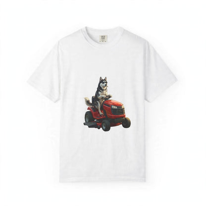 Siberian Husky Lawn Mower Tee | Funny Spring Dog Graphic Shirt