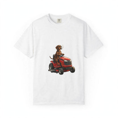 Dachshund Lawn Mower Tee | Funny Spring Dog Graphic Shirt