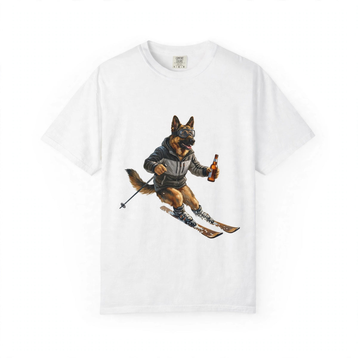German Shepherd Skiing Tee | Funny Winter Dog Graphic Shirt