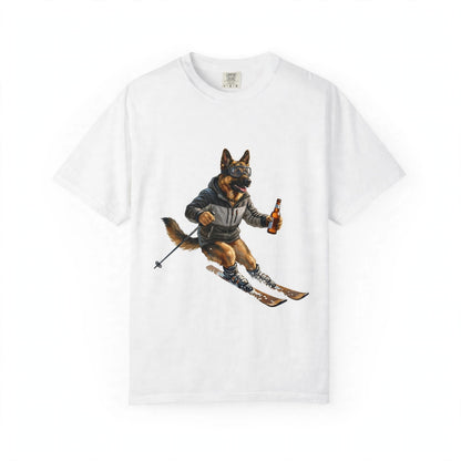 German Shepherd Skiing Tee | Funny Winter Dog Graphic Shirt