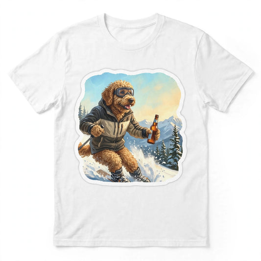 Goldendoodle Skiing Tee | Funny Winter Dog Graphic Shirt